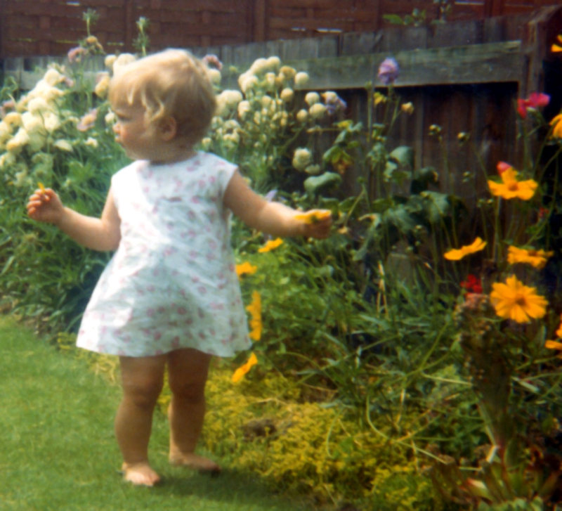 Heather in 1973 with flowers