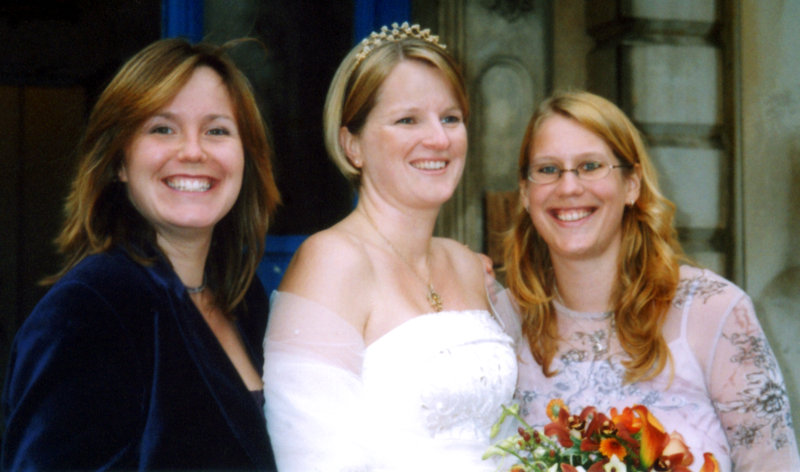 Hester, Emma and Heather at Emms's wedding in 2004