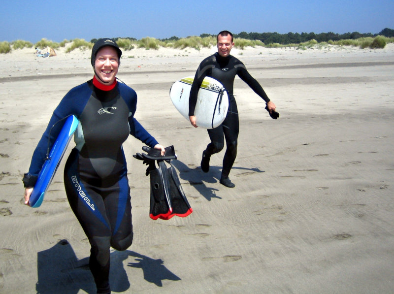 Heather wakeboarding in Portugal with Adrian in 2005