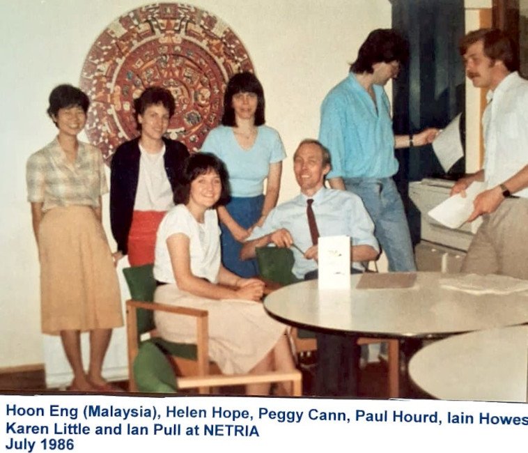Hoon, Helen, Peggy, Paul, Iain, Karen and Ian at NETRIA in July 1986