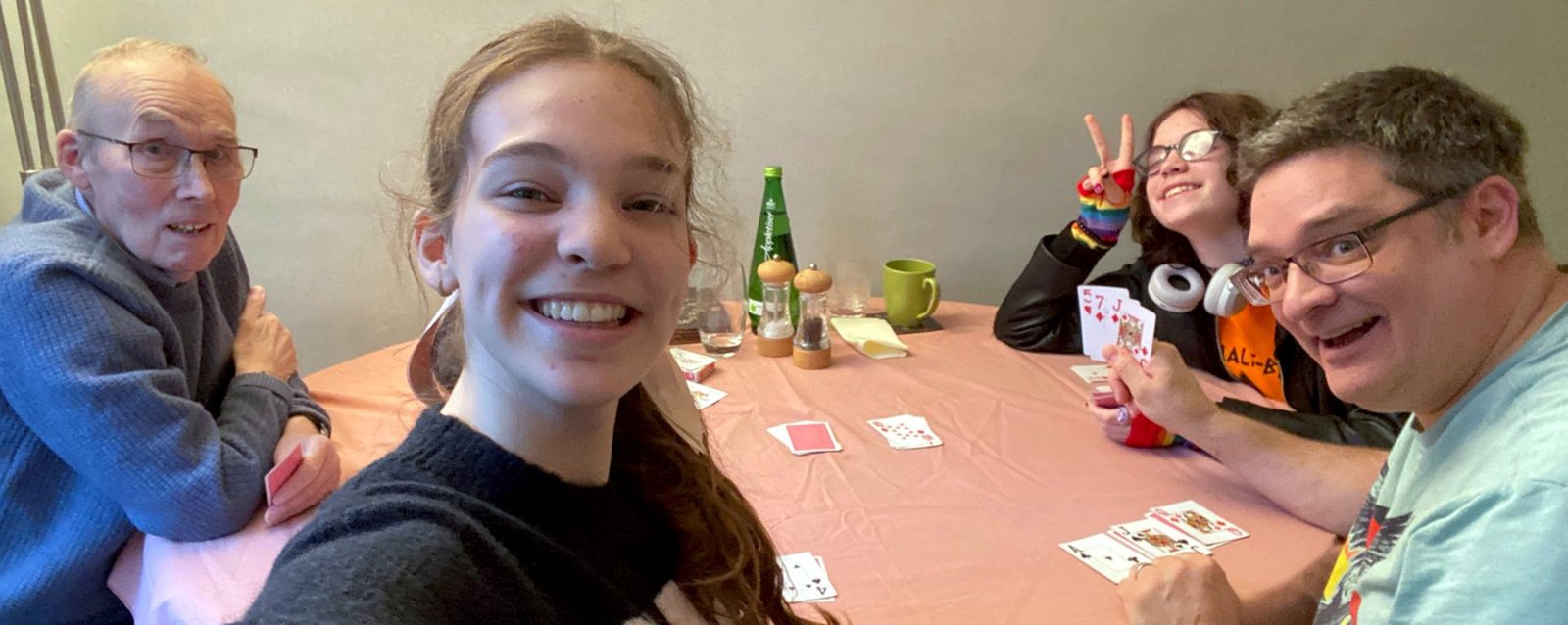 playing cards with Natasha, Zoe ansd Steve