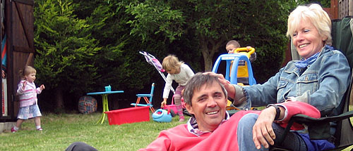 kids empty shed whilst grandparents relax