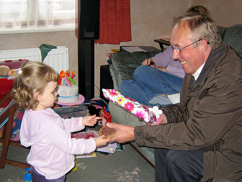 Grandad proffers a coaster Grandad proffers a coaster