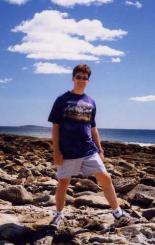 jumping over the rocks on the shore