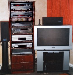 Home Cinema components in a shelving unit I made myself